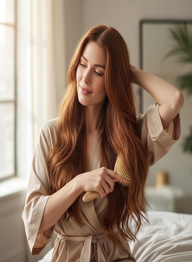 TRENFI Heritage Oak Boar Bristle Hair Brush | 100% First-Cut Natural Bristles for Shine & Smoothing | Soft Scalp Massage | Luxury Grooming for Fine, Short Hair & Men's Styling (Finishing Tool) - Image 2